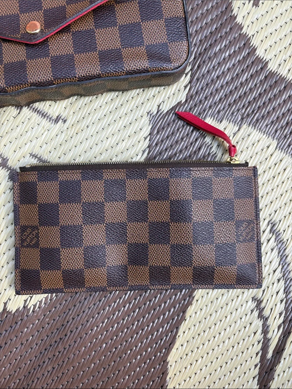 Louis Vuitton Brown Checkered Envelope Crossbody with Gold Chain